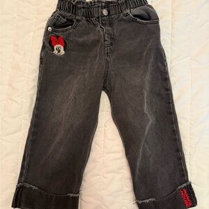 Zara Kids Black Jeans with Minnie Mouse Patch
